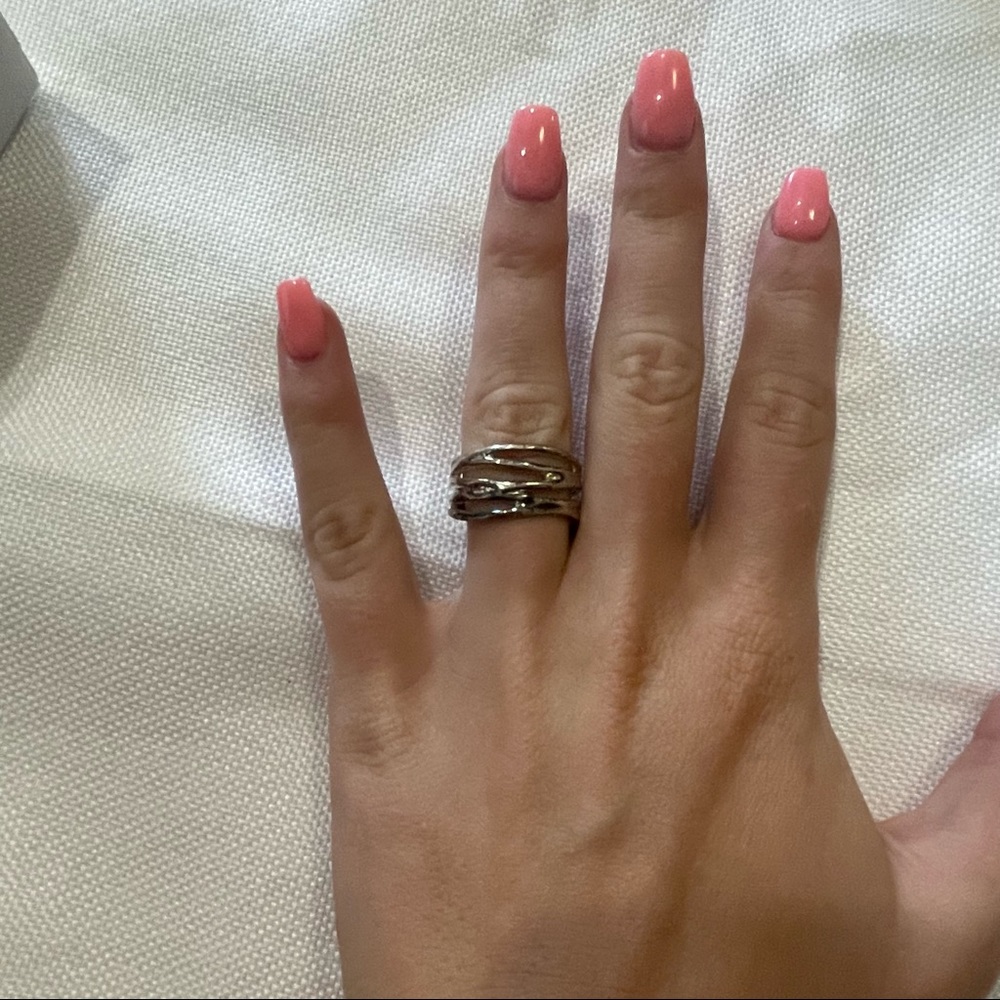 New Premier Designs Silver‎ toned wound up overlapping cocktail Ring